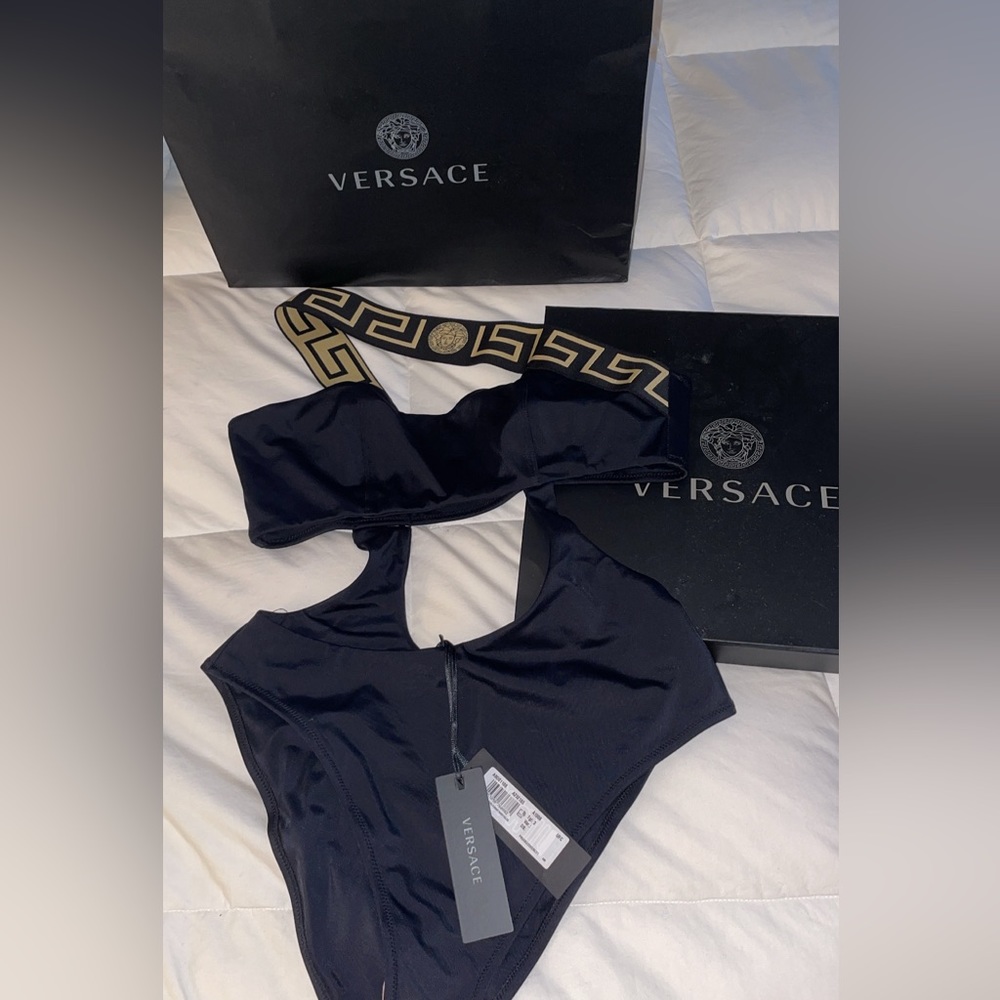 Women’s Versace Greca cut out swimsuit
